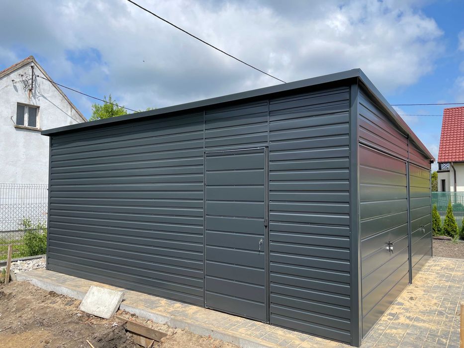 Garaż blaszany antracyt 6x5 spad na bok. PROFIL ZAMKNIĘTY.