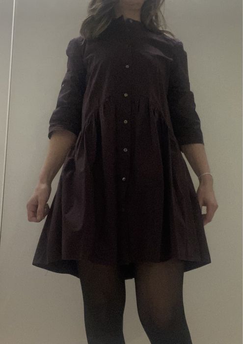Vestido Zara, tamanho XS, em popelina, cor de vinho