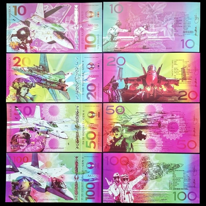 Zestaw 4 Banknotów Kolekcjonerskich Fighter Jets UNC