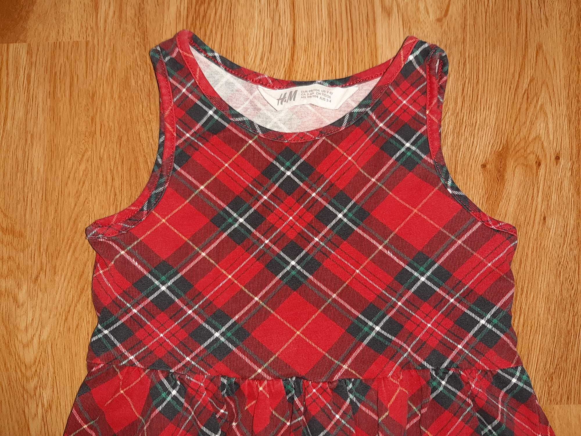 Sukienka 98-104 cm H&M na święta świąteczna czerwona w kratkę