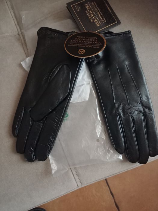 Rękawiczki skórzane ocieplane damskie antybakteryjne roz L 7.5