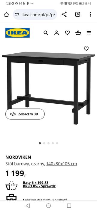 Ikea stół barowy czarny Nordviken
