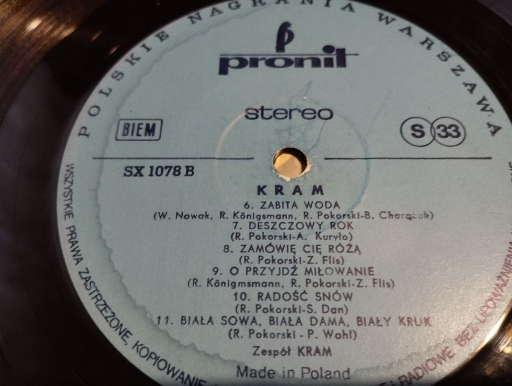 Płyta winylowa, Zespół Kram, Biała Sowa, 1 wyd. 1971, Nahorny, Lange