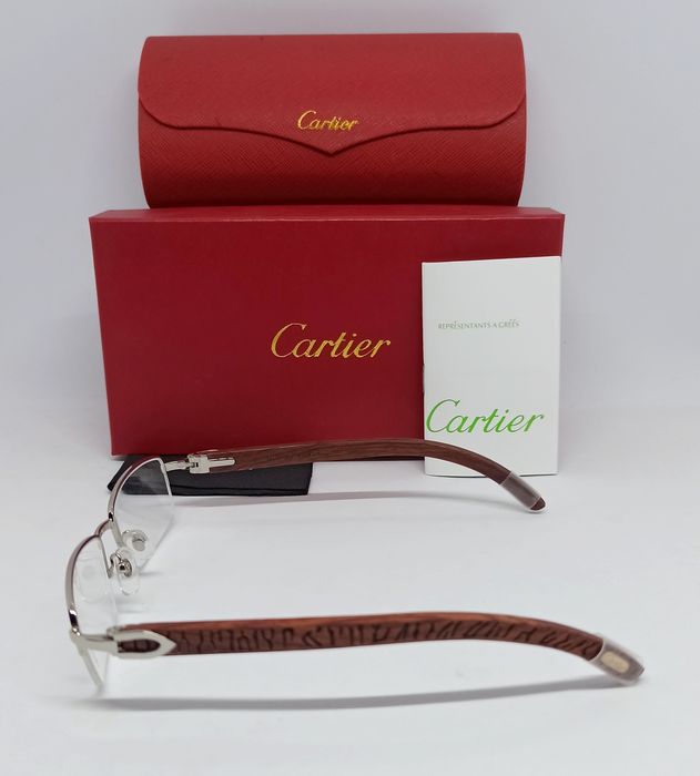 Cartier очки унисекс имиждевые оправа серебр метал дужки дерево