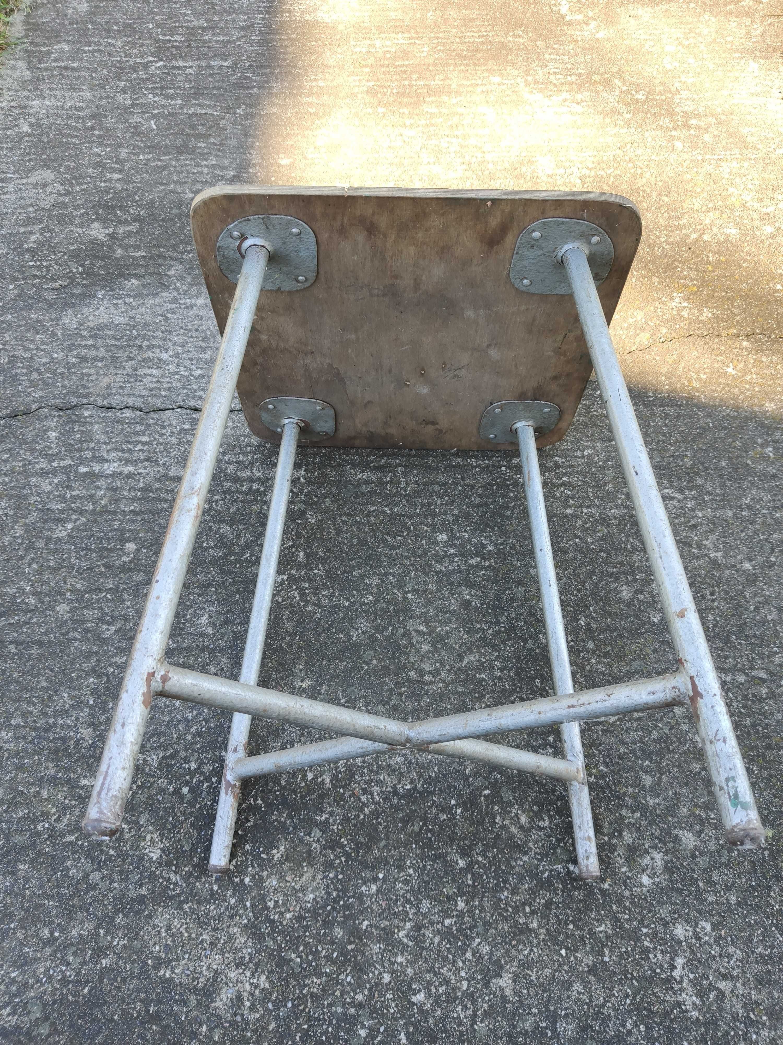Taboret metalowo drewniany PRL