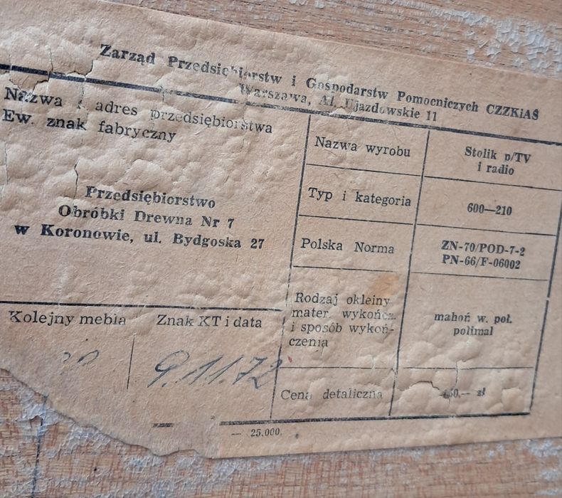 Stolik rtv PRL 1972