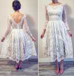 Sukienka suknia ślubna Boho rustykalna retro rozkloszowana MIDI S 36