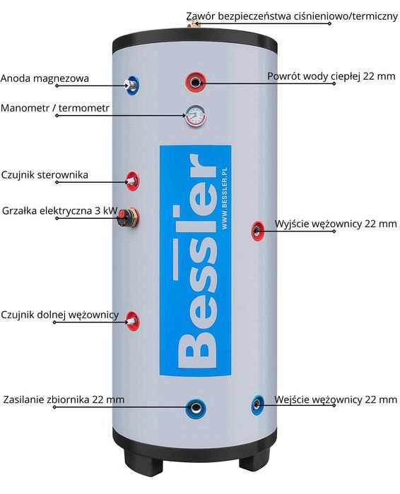 Zasobnik wymiennik CWU 300l pojedyncza nierdzewna wężownica 2,4 m²