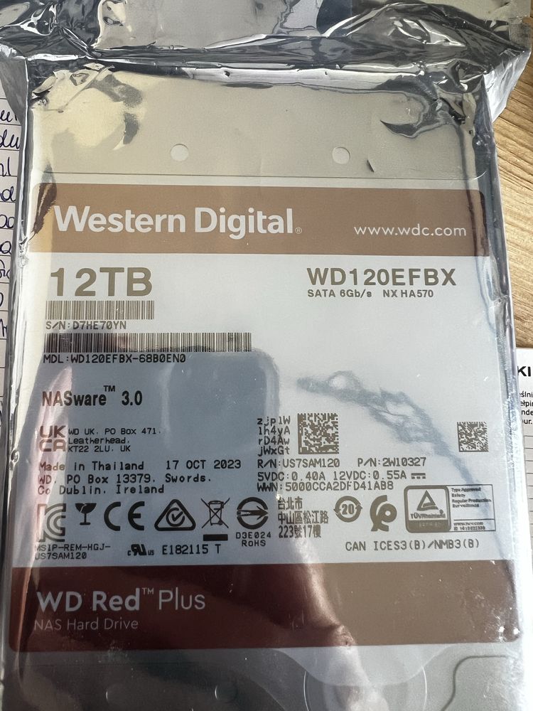 Dysk hdd 12tb, nowy, oryginalnie zapakowany