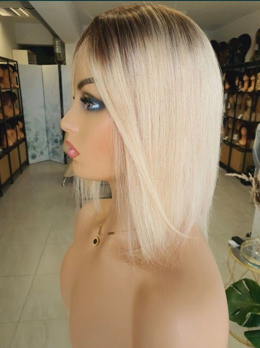 Tupet topper z włosów naturalnych w 100% blond odrost Monika