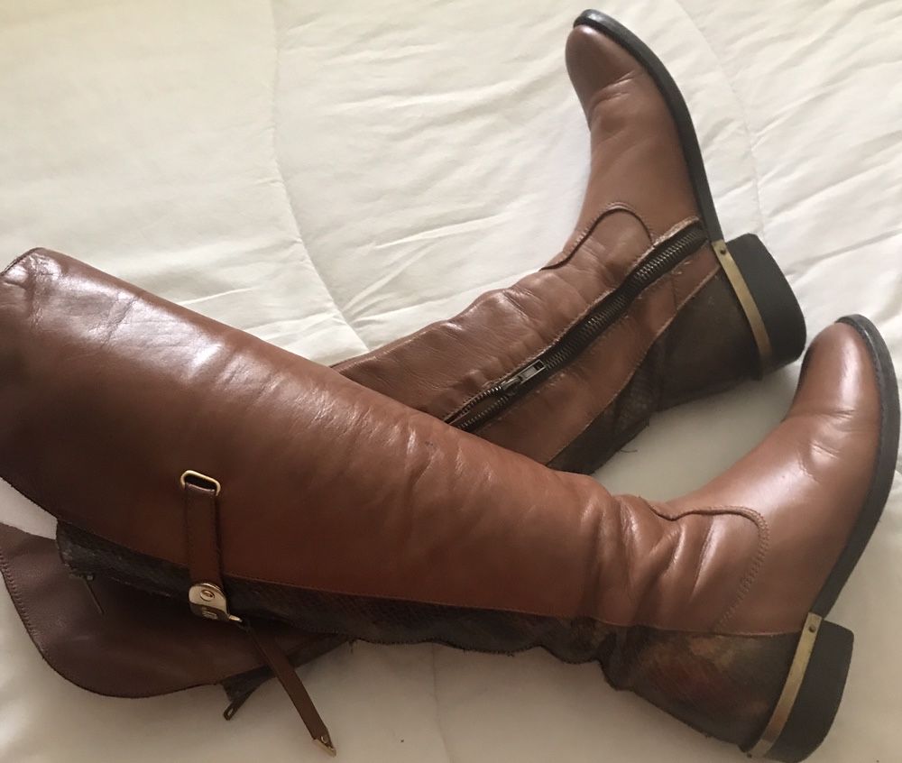 Botas cano alto camel nova em pele marca regui
