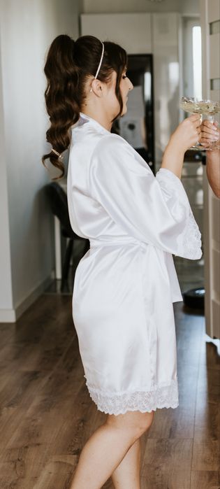 Szlafrok ślubny Panna Młoda koronka M