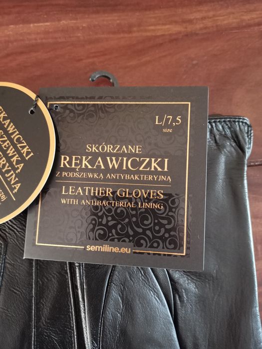 Rękawiczki skórzane ocieplane Damskie  Semi Line antybakteryjne L
