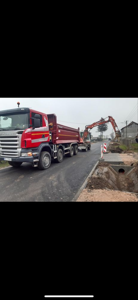 Uslugi sprzetem budowlanym, kostka brukowa, roboty ziemne, kruszywo