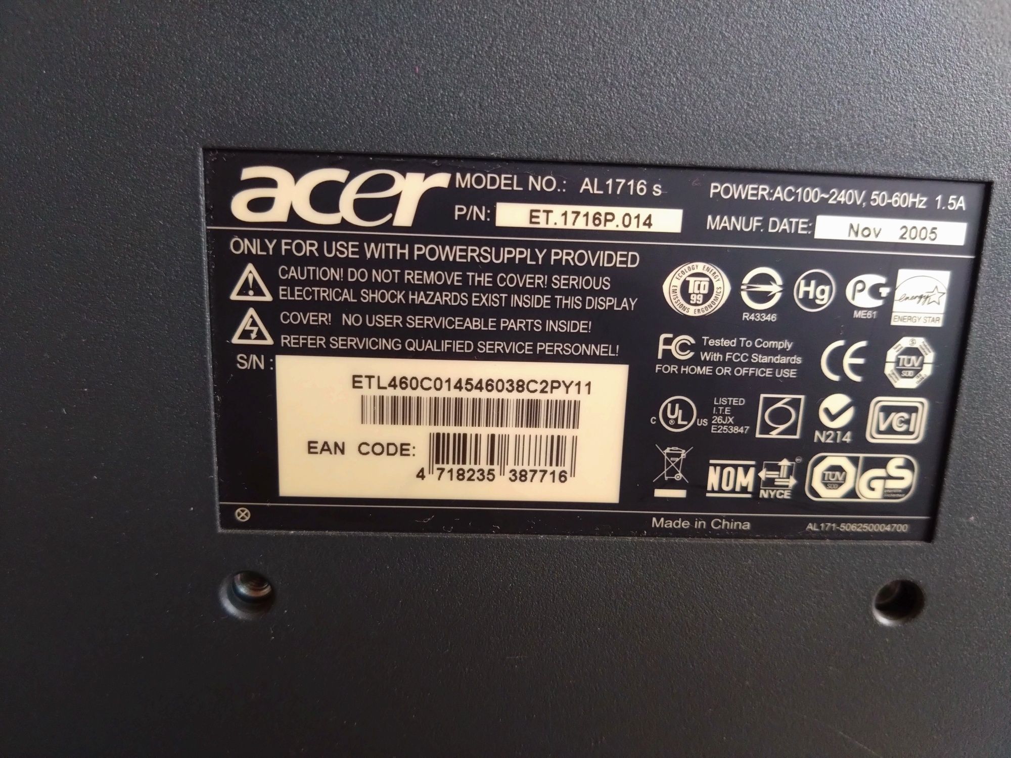 Monitor Acer AL1716