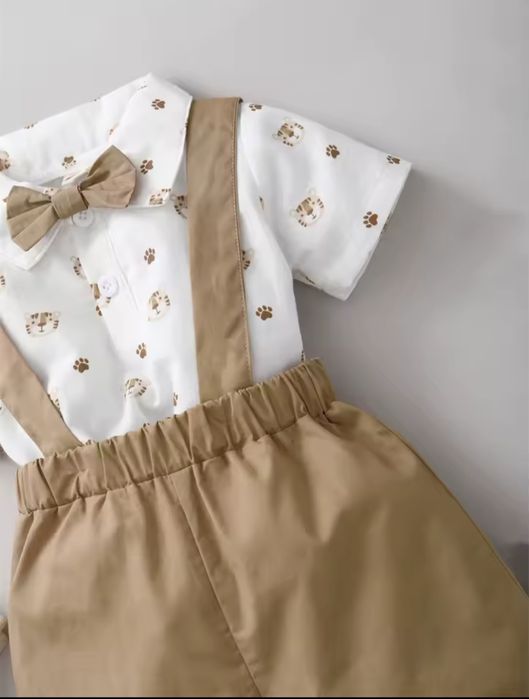 Śliczny komplet 2 częściowy chłopiec chrzest lato rozm 62-68