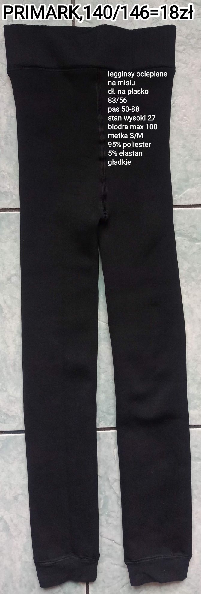Legginsy dziewczęce czarne gładkie na misiu..