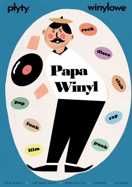 Papa Winyl plakat vintage płyty winylowe