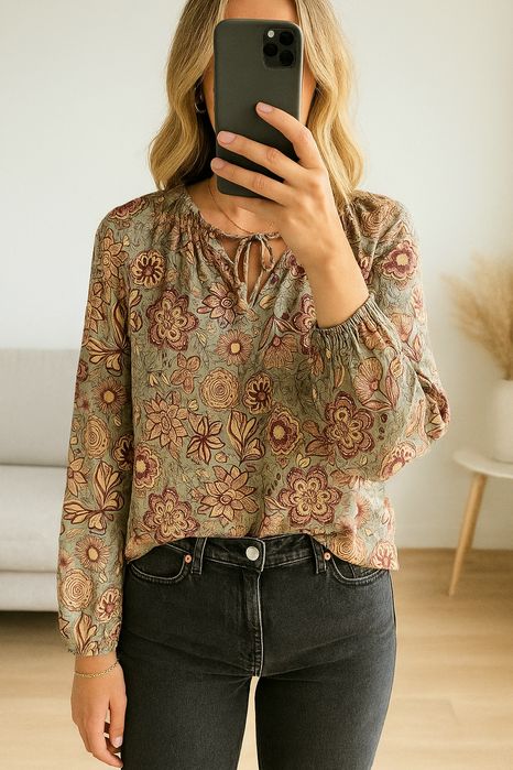 Jesienna bluzka z długim rękawem S 36 wiskoza