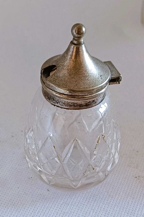 Musztardniczka kryształowe szkło posrebrzane okucie