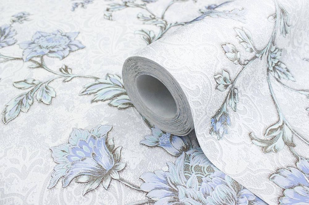 Вінілові сіро блакитні шпалери для залу і спальні LS Елегія
