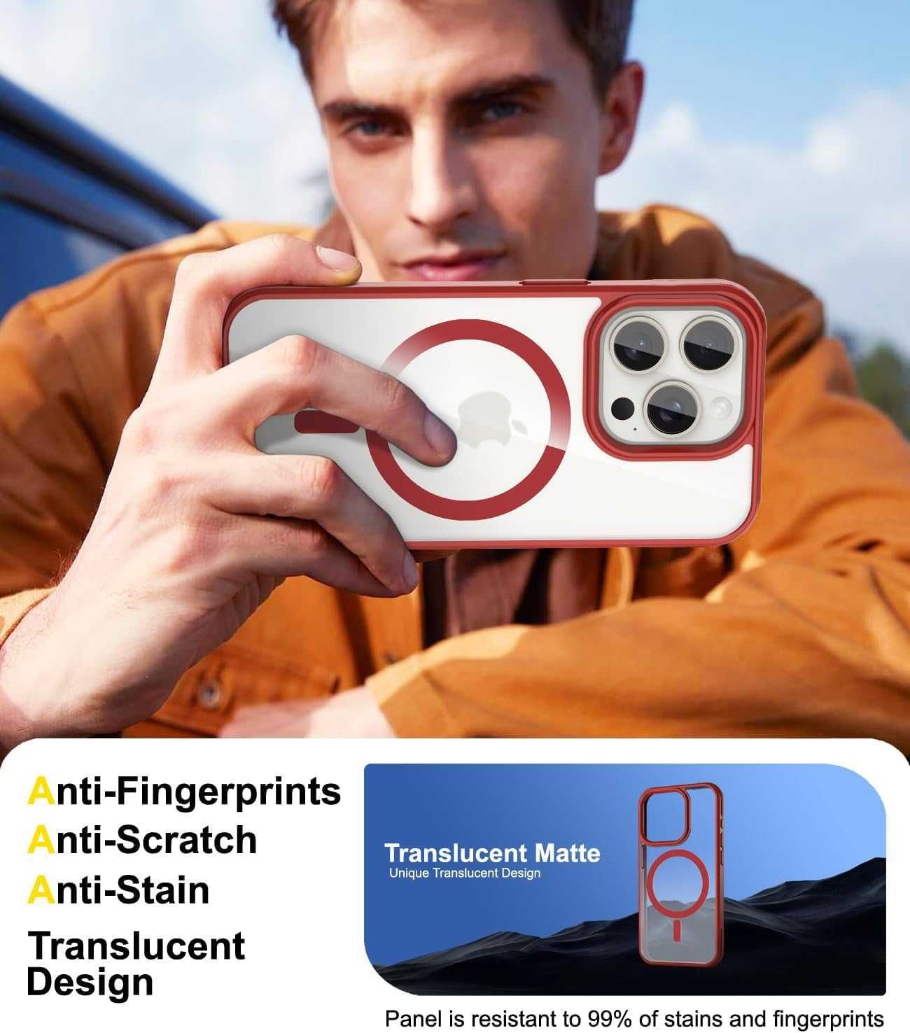 ALYMIYA etui pancerne iPhone 14 Pro Max magsafe mocne czerwona ramka