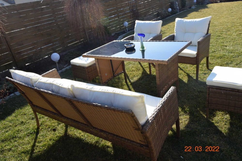 zestaw ogrodowy technorattan ODESSA sofa 3  2szt fotel 2szt pufa miod