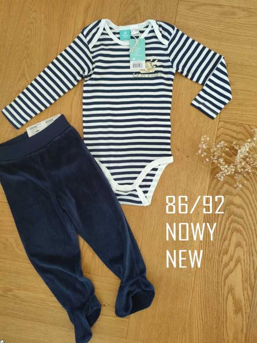 Komplet zestaw 2szt- nowy niemowlęcy spodnie + body 89/92