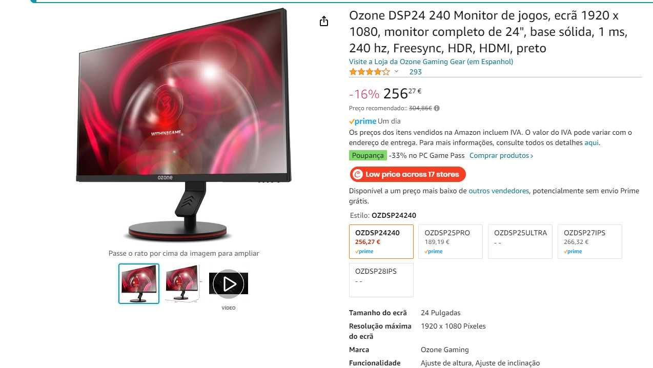 Monitor Ozone DSP24 240 hz - 24" - 1 ms - Freesync