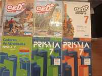 Manuais e cadernos de atividades de 7º ano - Ciências e Matemática.