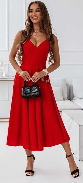 Sukienka midi z koła Pakuten Nowa wesele półmetek studniówka sylwester