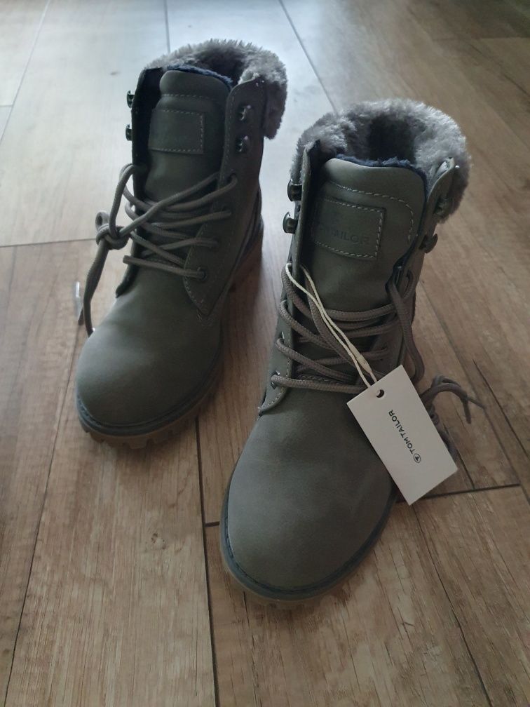 TOM TAILOR SZARE Buty BOTKI Damskie Ocieplane roz 37