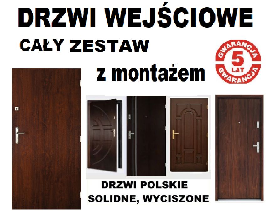 Drzwi zewnetrzne WEJŚCIOWE drewniane-metalowe do mieszkania z montażem