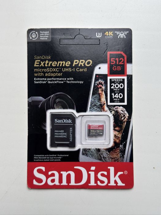 Карта памʼяті SanDisk 512 gb Extreme PRO 512GB microSDXC з адаптером