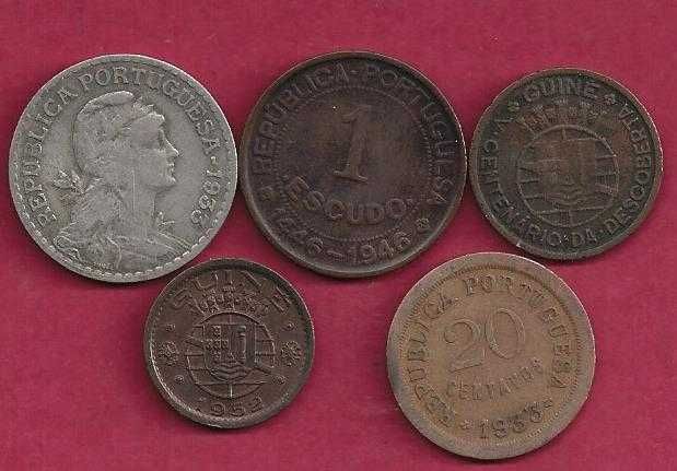 MOEDAS  Ex Colonia Guiné  5 Moedas  1$,  50 e 20 centavos