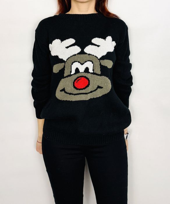 Czarny sweter świąteczny z reniferem L 40