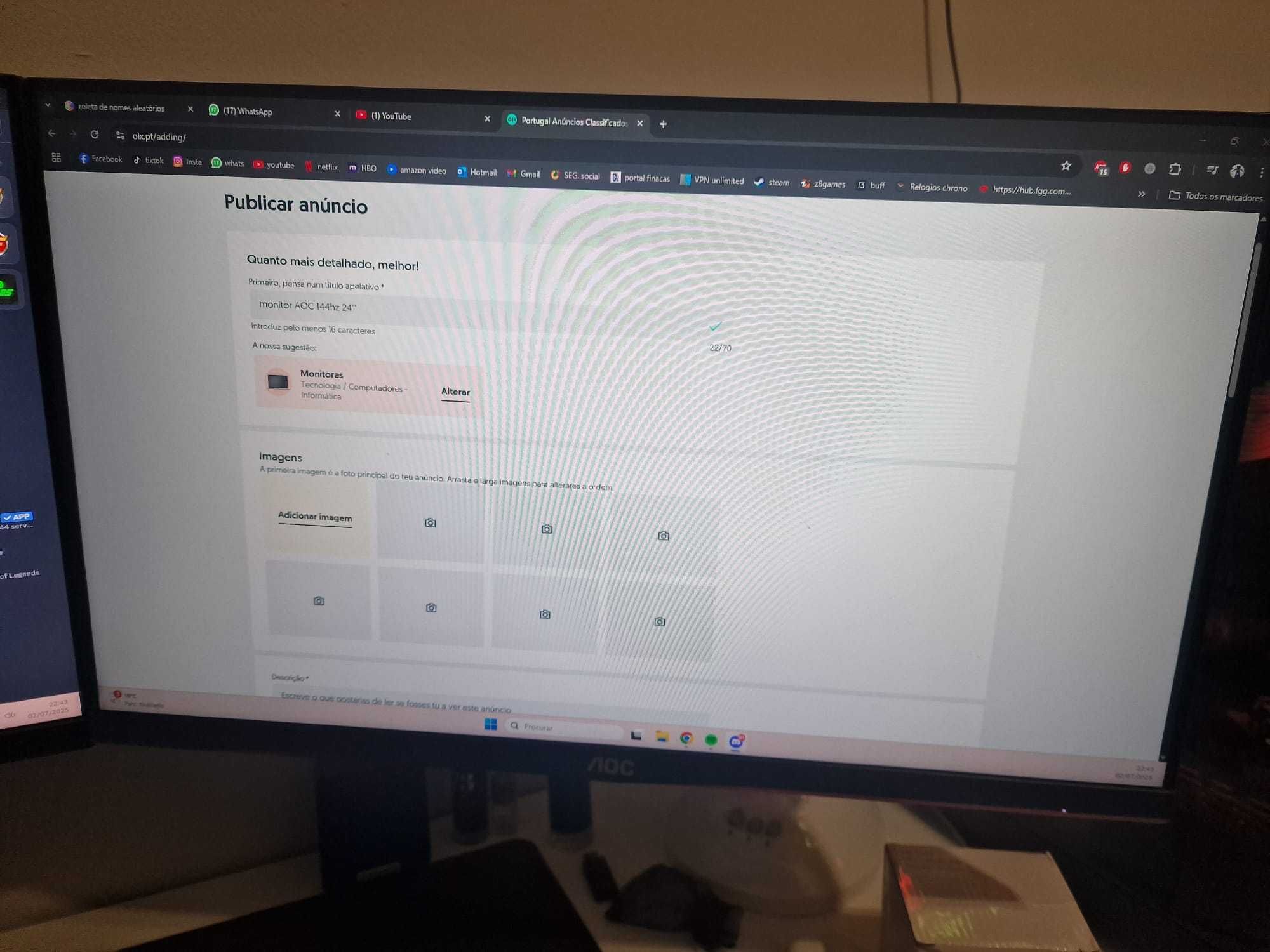 Monitor AOC 144hz 24G2U/BK