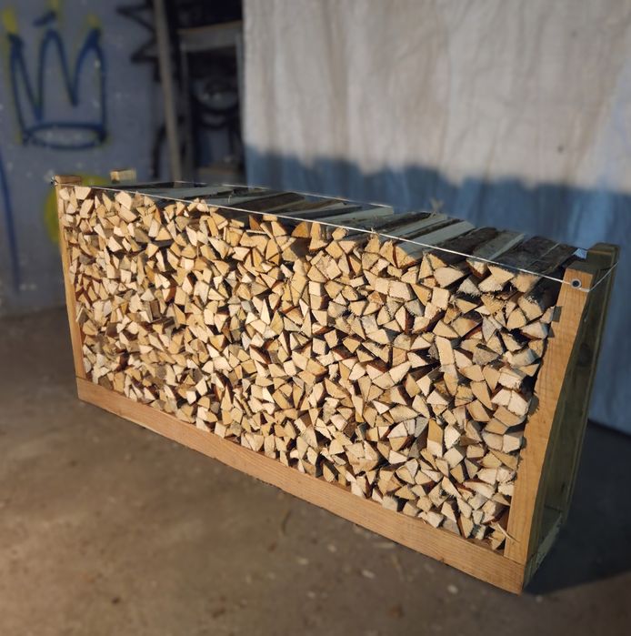 Drewno rozpałkowe 125dm³  na STELAŻU wygodnym i bezpiecznym, kominkowe
