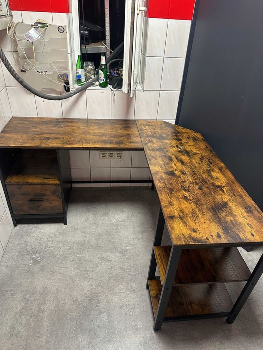 Nowe biurko narożne loft loftowe drewniane czarne