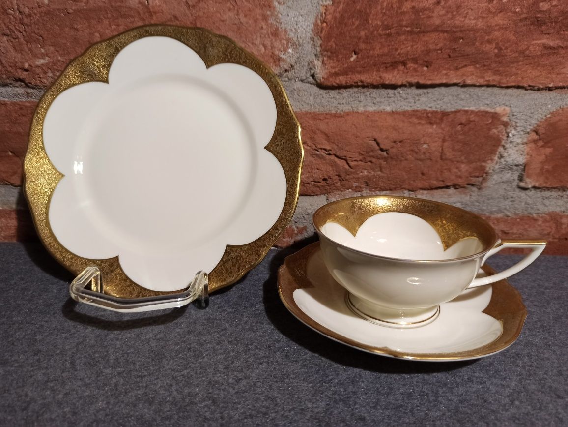 KOENIGSZELT TRIO Jaworzyna Śląska Porcelana Śl.Silesia Złocona Patyna