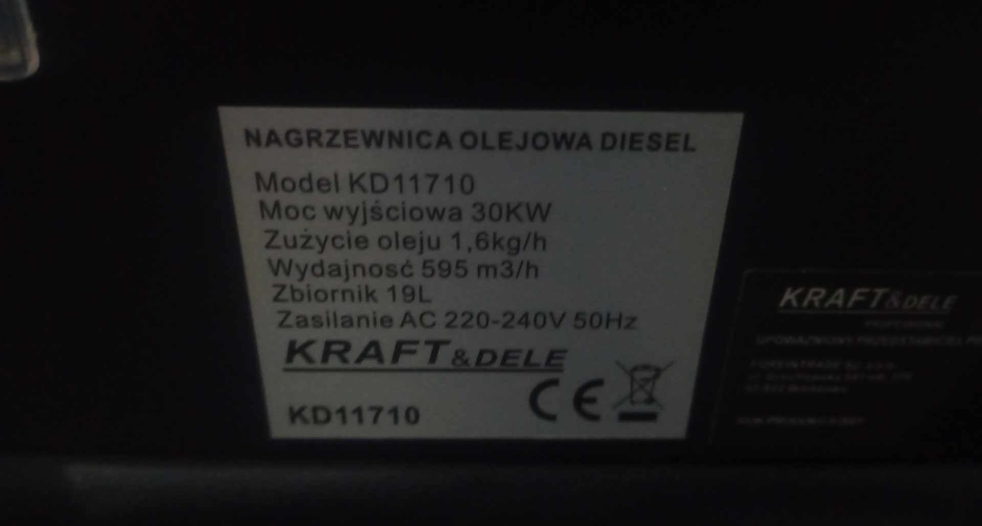 Nagrzewnica olejowa Kraft&Dele KD11710 diesel 30kW