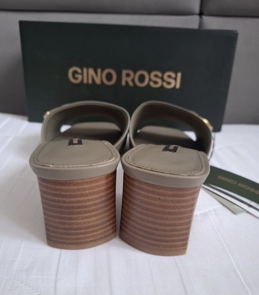 Nowe klapki skórzane Gino Rossi r. 39 khaki
