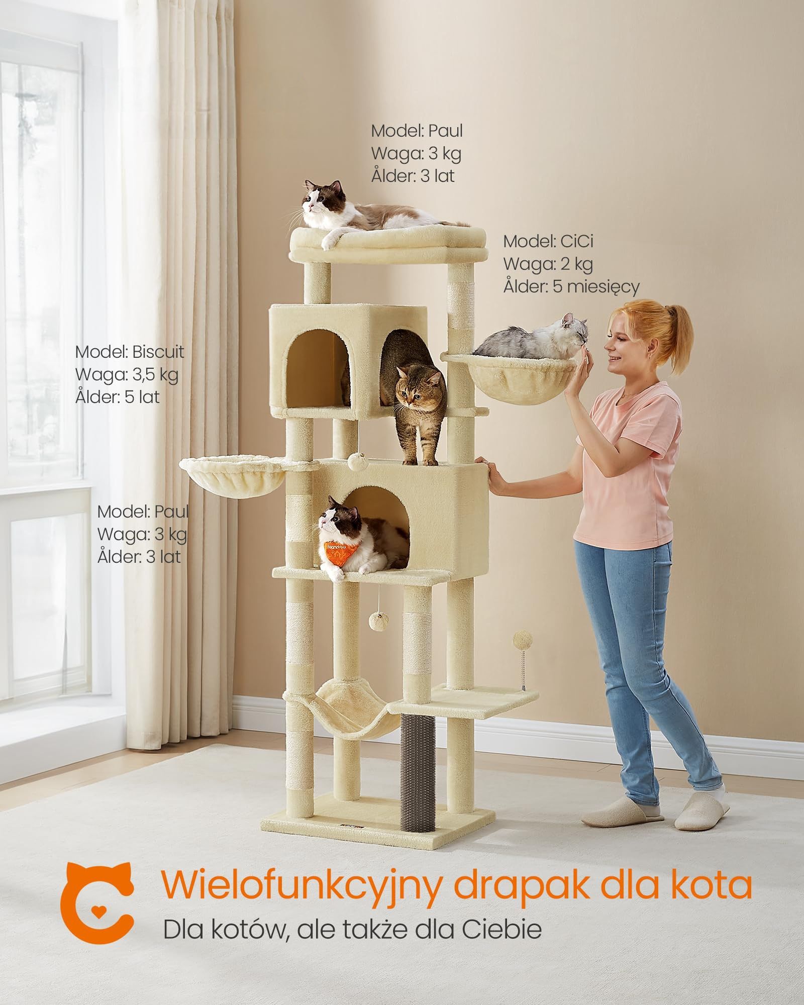 Drapak wysoki XL legowisko dla kotów domek słupek do drapania 175 cm