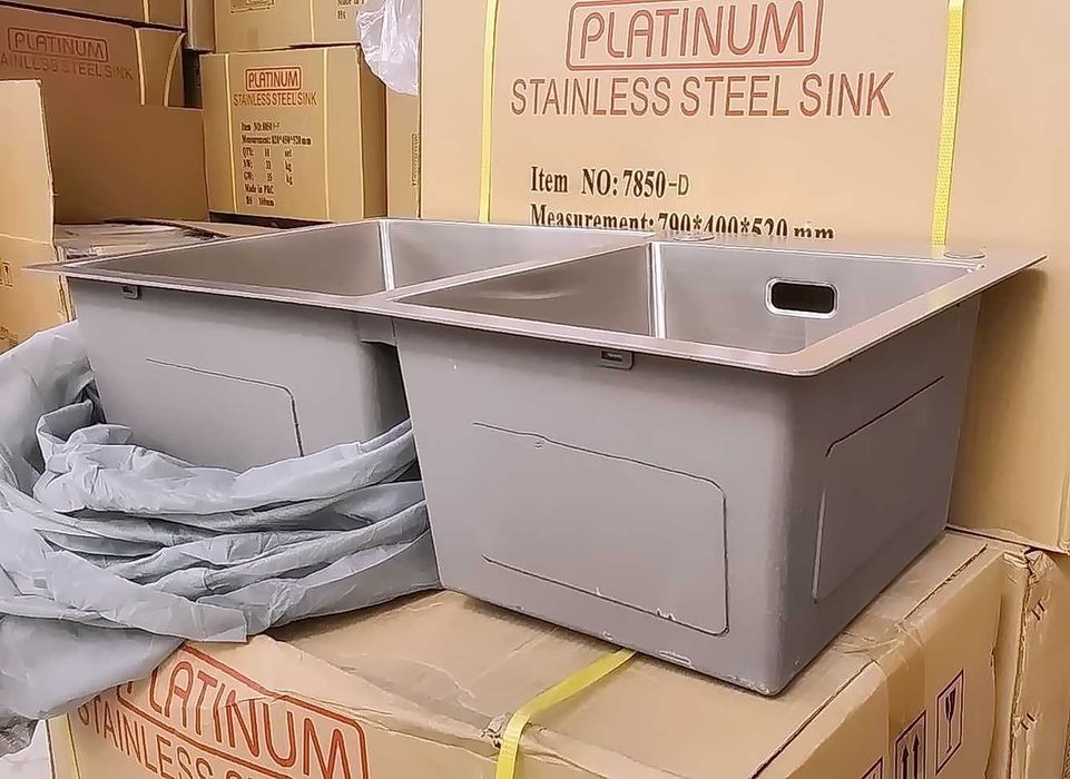 Кухонная мойка врезная plati D7843A. Нержавеющая сталь 3 мм, Две чаши.