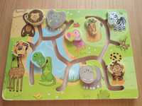Drewniana układanka przesuwane zwierzęta zoo Montessori