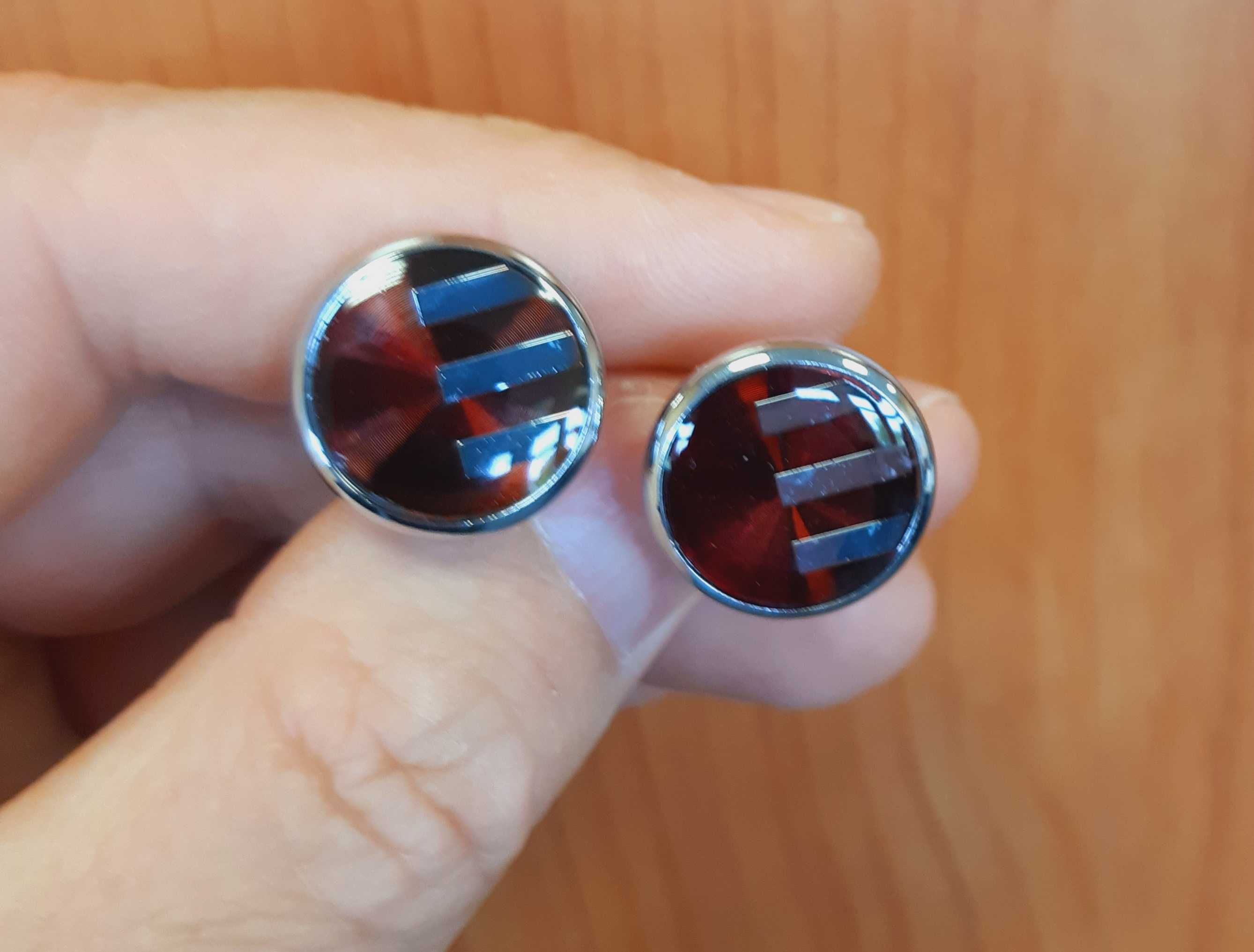 Spinki do mankietów do koszuli czerwone srebrne mankietowe