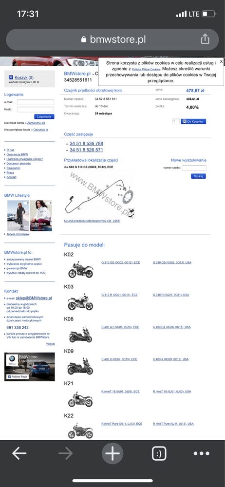 Sensor czujnik Predkosci Bmw G310 R1200 R1250 RnineT GS S1000XR C400G