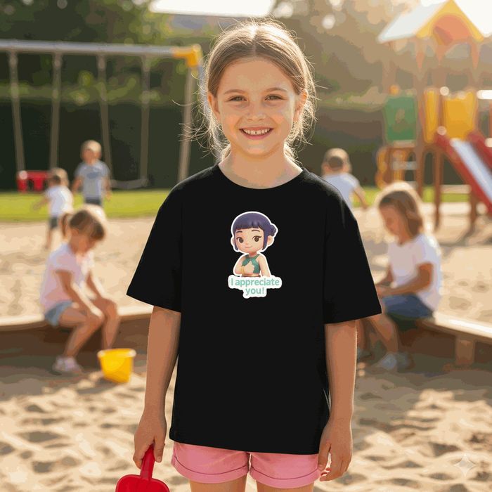 Koszulka dziecięca czarna City Quest: postać, i appreciate you! 140