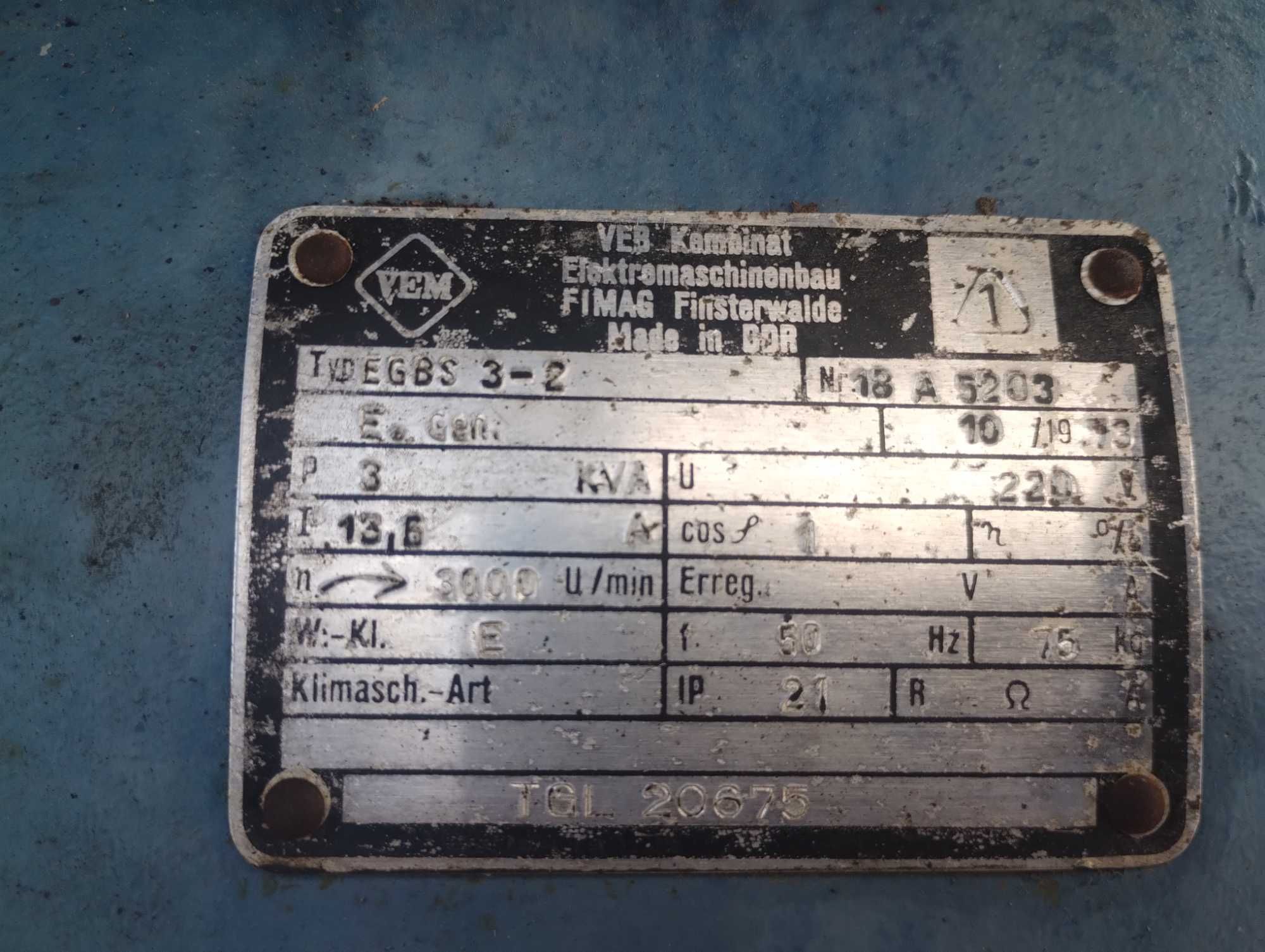 Agregat prądotwórczy bundeswera 3kva fazowy siłowy Sachs 2T  generator