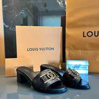 Louis Vuitton klapki na obcasie w monogram „lock it”